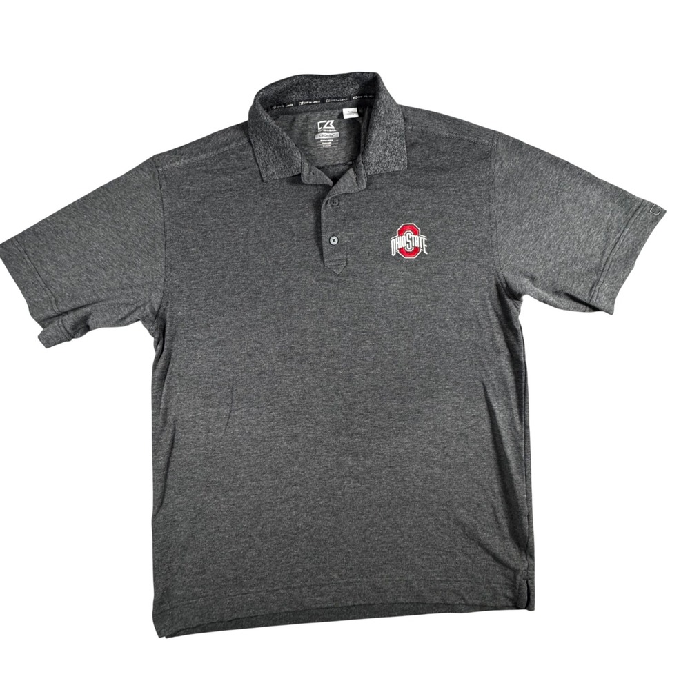 Cutter & Buck Polo Shirt Mens Medium Grey Excellent Ohio State Buckeyes DryTec